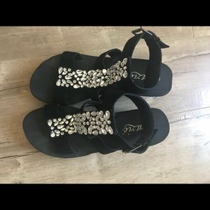 Gracie Black Suede Rhinestone Sandal